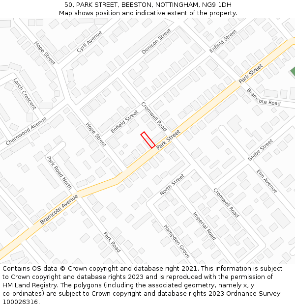 50, PARK STREET, BEESTON, NOTTINGHAM, NG9 1DH: Location map and indicative extent of plot