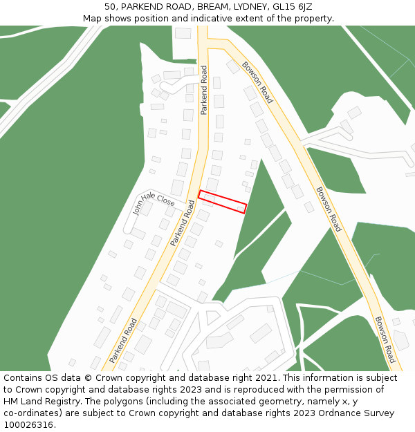 50, PARKEND ROAD, BREAM, LYDNEY, GL15 6JZ: Location map and indicative extent of plot