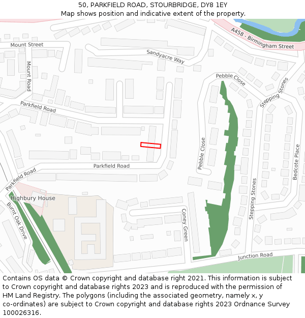 50, PARKFIELD ROAD, STOURBRIDGE, DY8 1EY: Location map and indicative extent of plot