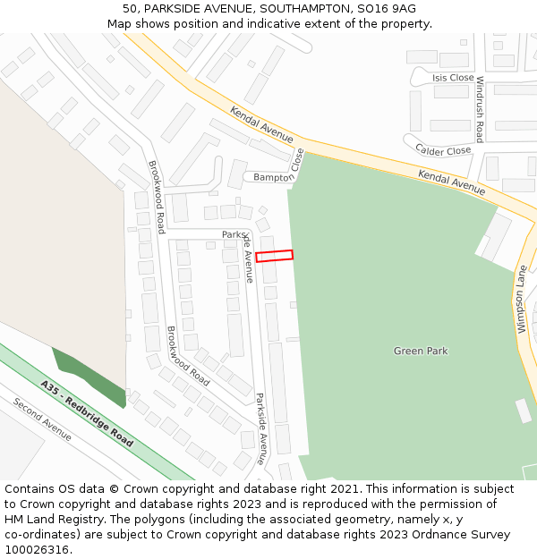 50, PARKSIDE AVENUE, SOUTHAMPTON, SO16 9AG: Location map and indicative extent of plot