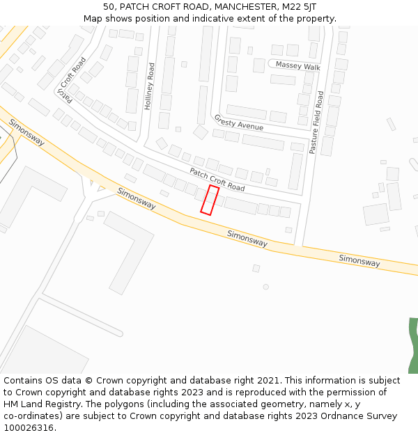 50, PATCH CROFT ROAD, MANCHESTER, M22 5JT: Location map and indicative extent of plot