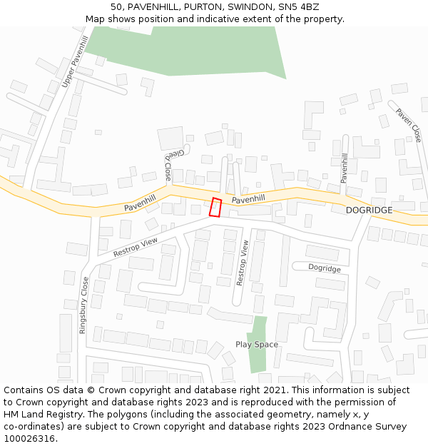 50, PAVENHILL, PURTON, SWINDON, SN5 4BZ: Location map and indicative extent of plot