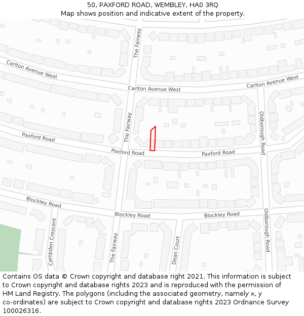 50, PAXFORD ROAD, WEMBLEY, HA0 3RQ: Location map and indicative extent of plot