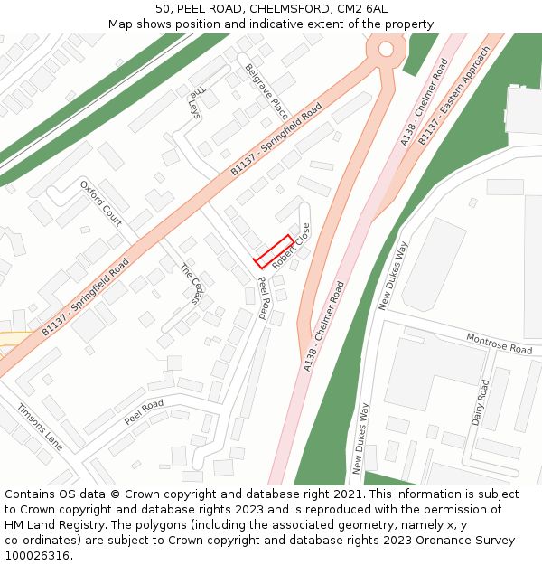 50, PEEL ROAD, CHELMSFORD, CM2 6AL: Location map and indicative extent of plot