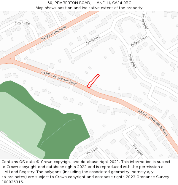 50, PEMBERTON ROAD, LLANELLI, SA14 9BG: Location map and indicative extent of plot