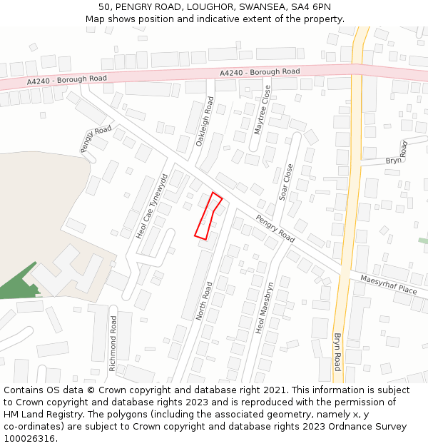 50, PENGRY ROAD, LOUGHOR, SWANSEA, SA4 6PN: Location map and indicative extent of plot