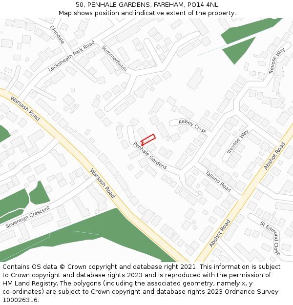 50, PENHALE GARDENS, FAREHAM, PO14 4NL: Location map and indicative extent of plot