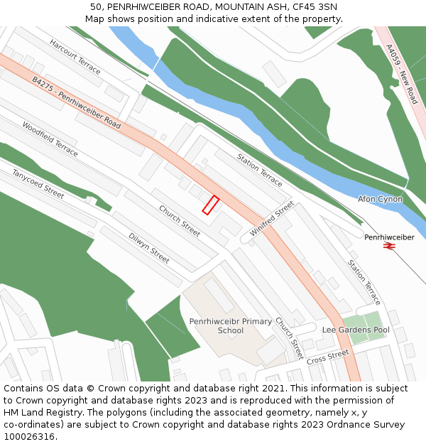 50, PENRHIWCEIBER ROAD, MOUNTAIN ASH, CF45 3SN: Location map and indicative extent of plot