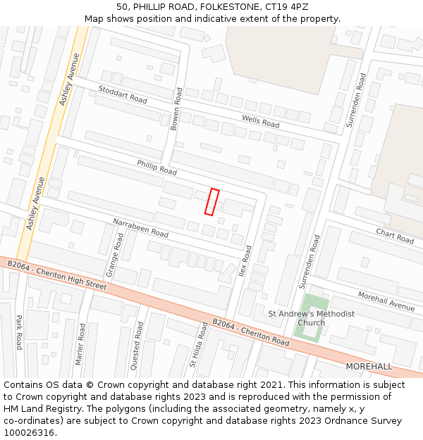 50, PHILLIP ROAD, FOLKESTONE, CT19 4PZ: Location map and indicative extent of plot