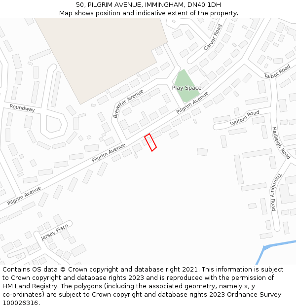 50, PILGRIM AVENUE, IMMINGHAM, DN40 1DH: Location map and indicative extent of plot