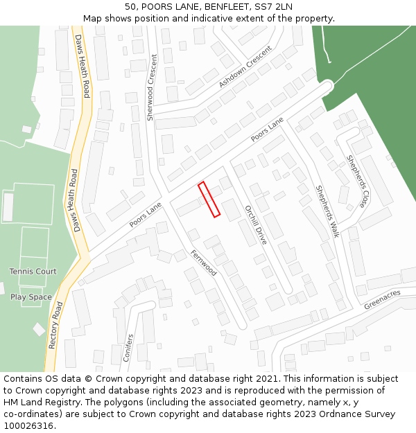 50, POORS LANE, BENFLEET, SS7 2LN: Location map and indicative extent of plot
