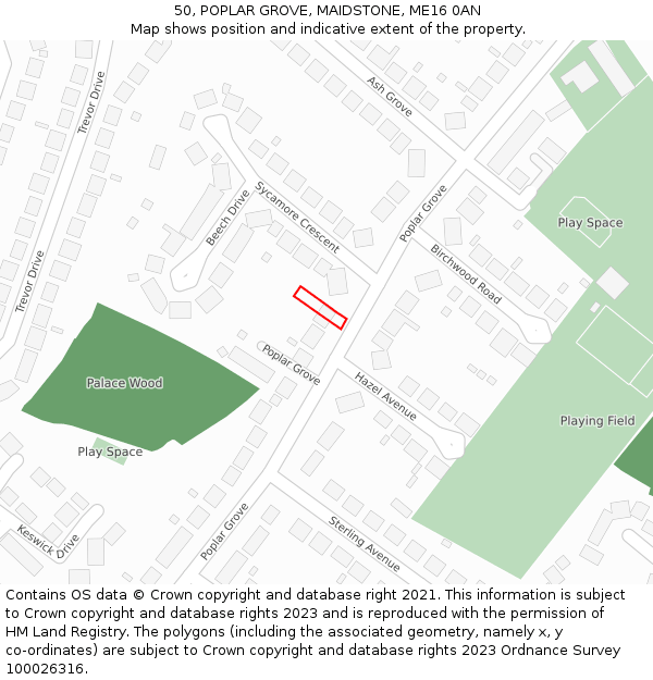 50, POPLAR GROVE, MAIDSTONE, ME16 0AN: Location map and indicative extent of plot