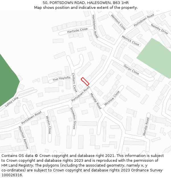 50, PORTSDOWN ROAD, HALESOWEN, B63 1HR: Location map and indicative extent of plot