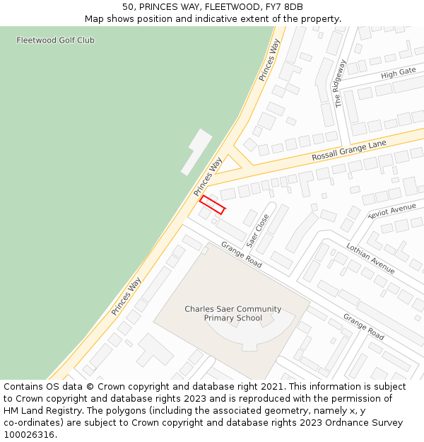 50, PRINCES WAY, FLEETWOOD, FY7 8DB: Location map and indicative extent of plot