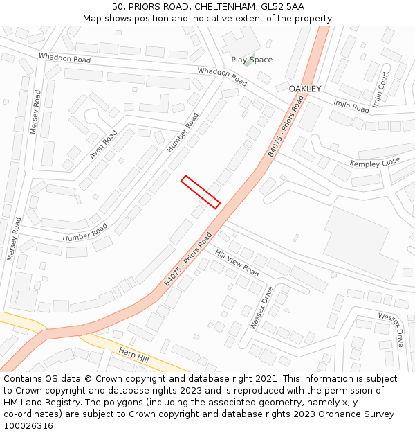 50, PRIORS ROAD, CHELTENHAM, GL52 5AA: Location map and indicative extent of plot