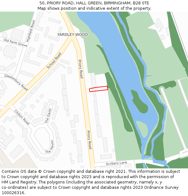 50, PRIORY ROAD, HALL GREEN, BIRMINGHAM, B28 0TE: Location map and indicative extent of plot