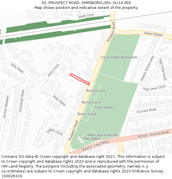 50, PROSPECT ROAD, FARNBOROUGH, GU14 0EE: Location map and indicative extent of plot