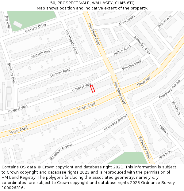 50, PROSPECT VALE, WALLASEY, CH45 6TQ: Location map and indicative extent of plot