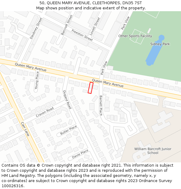 50, QUEEN MARY AVENUE, CLEETHORPES, DN35 7ST: Location map and indicative extent of plot