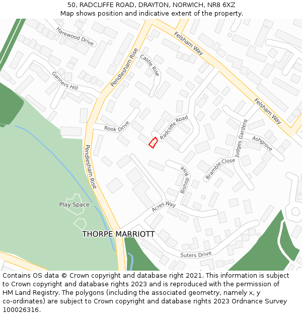 50, RADCLIFFE ROAD, DRAYTON, NORWICH, NR8 6XZ: Location map and indicative extent of plot