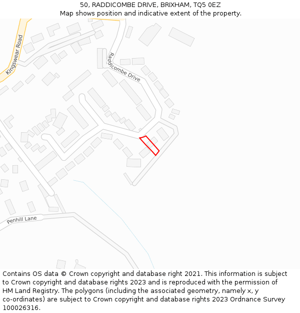 50, RADDICOMBE DRIVE, BRIXHAM, TQ5 0EZ: Location map and indicative extent of plot