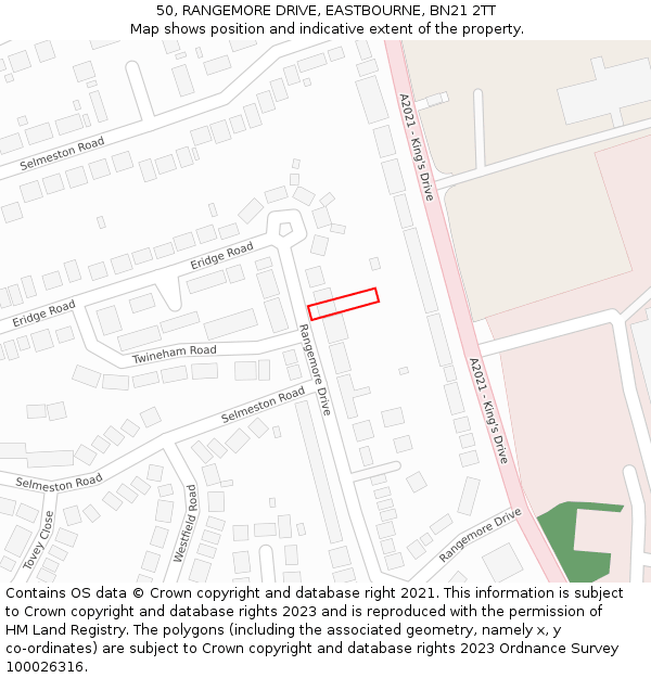 50, RANGEMORE DRIVE, EASTBOURNE, BN21 2TT: Location map and indicative extent of plot