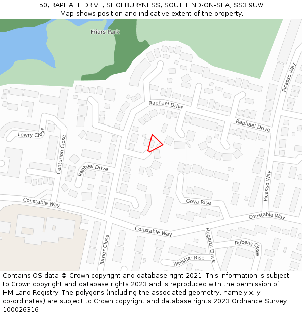 50, RAPHAEL DRIVE, SHOEBURYNESS, SOUTHEND-ON-SEA, SS3 9UW: Location map and indicative extent of plot