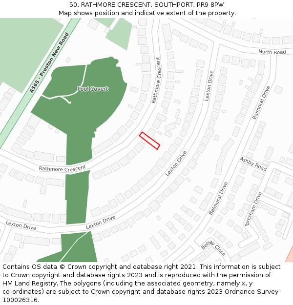 50, RATHMORE CRESCENT, SOUTHPORT, PR9 8PW: Location map and indicative extent of plot