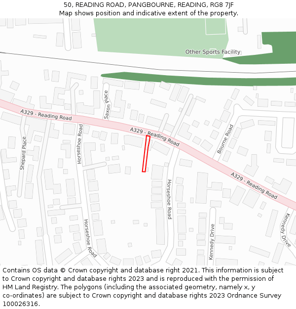 50, READING ROAD, PANGBOURNE, READING, RG8 7JF: Location map and indicative extent of plot