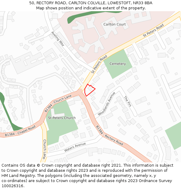 50, RECTORY ROAD, CARLTON COLVILLE, LOWESTOFT, NR33 8BA: Location map and indicative extent of plot