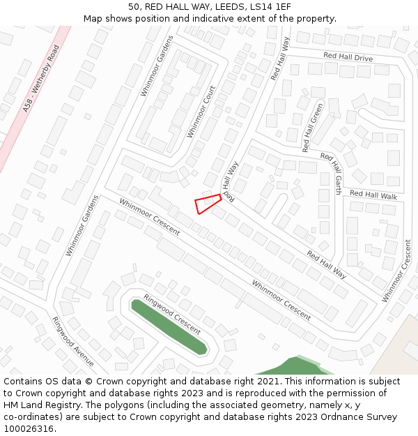 50, RED HALL WAY, LEEDS, LS14 1EF: Location map and indicative extent of plot