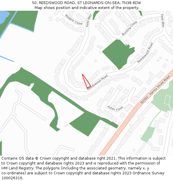 50, REEDSWOOD ROAD, ST LEONARDS-ON-SEA, TN38 8DW: Location map and indicative extent of plot