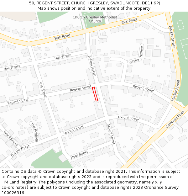 50, REGENT STREET, CHURCH GRESLEY, SWADLINCOTE, DE11 9PJ: Location map and indicative extent of plot