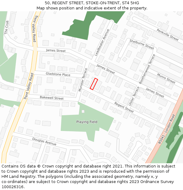 50, REGENT STREET, STOKE-ON-TRENT, ST4 5HG: Location map and indicative extent of plot