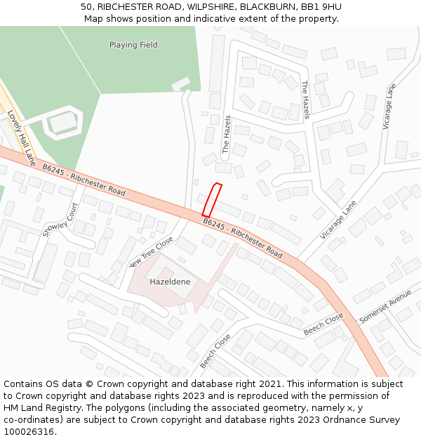 50, RIBCHESTER ROAD, WILPSHIRE, BLACKBURN, BB1 9HU: Location map and indicative extent of plot