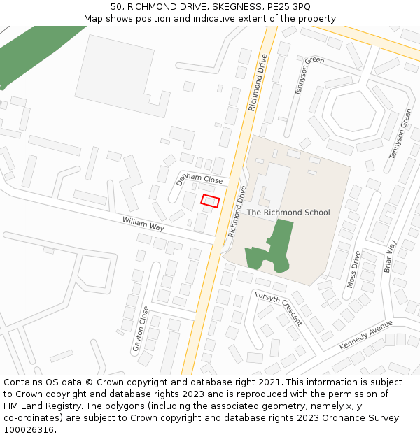 50, RICHMOND DRIVE, SKEGNESS, PE25 3PQ: Location map and indicative extent of plot