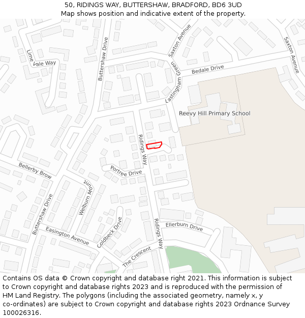 50, RIDINGS WAY, BUTTERSHAW, BRADFORD, BD6 3UD: Location map and indicative extent of plot