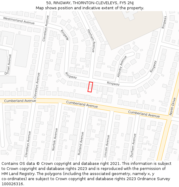 50, RINGWAY, THORNTON-CLEVELEYS, FY5 2NJ: Location map and indicative extent of plot