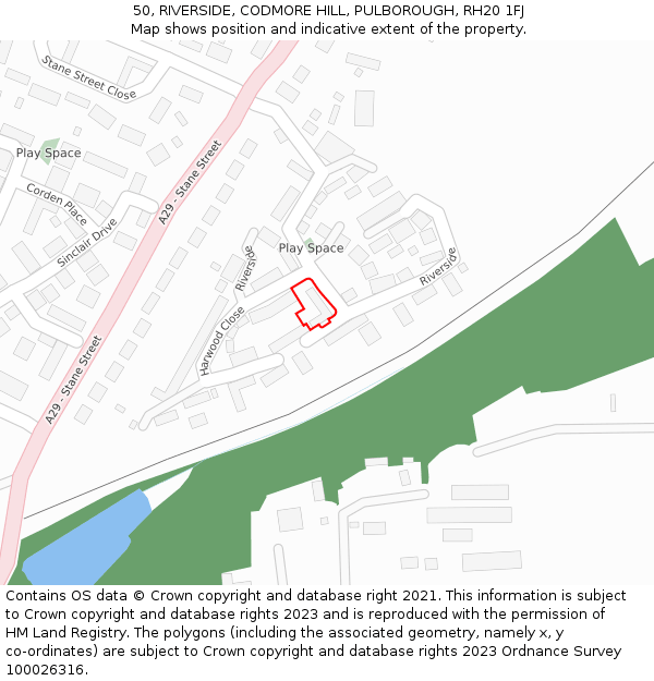 50, RIVERSIDE, CODMORE HILL, PULBOROUGH, RH20 1FJ: Location map and indicative extent of plot