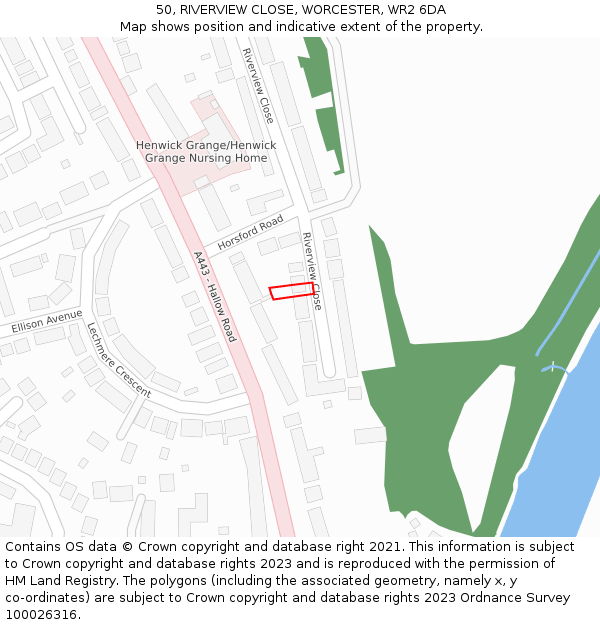 50, RIVERVIEW CLOSE, WORCESTER, WR2 6DA: Location map and indicative extent of plot