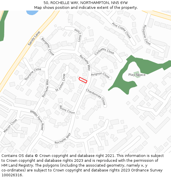 50, ROCHELLE WAY, NORTHAMPTON, NN5 6YW: Location map and indicative extent of plot