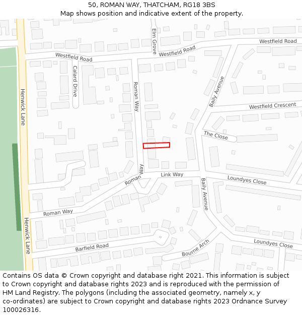 50, ROMAN WAY, THATCHAM, RG18 3BS: Location map and indicative extent of plot