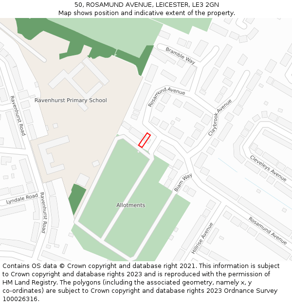 50, ROSAMUND AVENUE, LEICESTER, LE3 2GN: Location map and indicative extent of plot