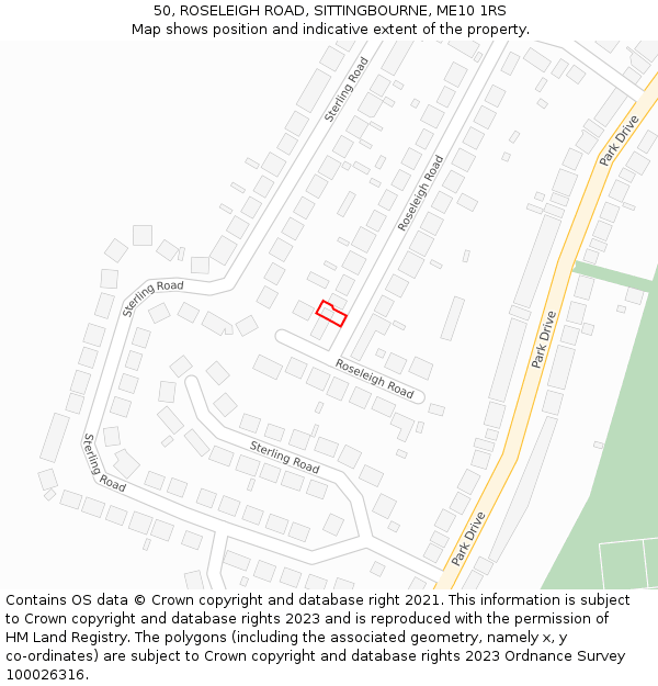 50, ROSELEIGH ROAD, SITTINGBOURNE, ME10 1RS: Location map and indicative extent of plot