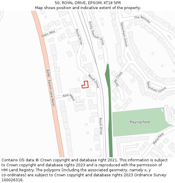 50, ROYAL DRIVE, EPSOM, KT18 5PR: Location map and indicative extent of plot