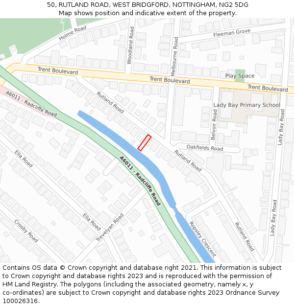 50, RUTLAND ROAD, WEST BRIDGFORD, NOTTINGHAM, NG2 5DG: Location map and indicative extent of plot