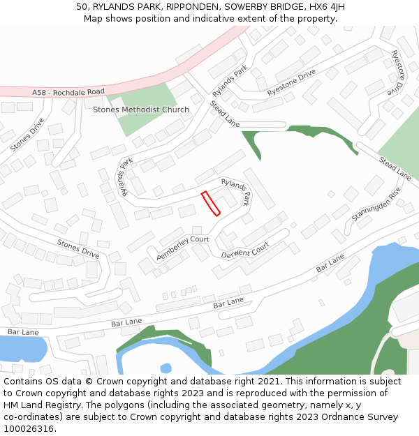 50, RYLANDS PARK, RIPPONDEN, SOWERBY BRIDGE, HX6 4JH: Location map and indicative extent of plot