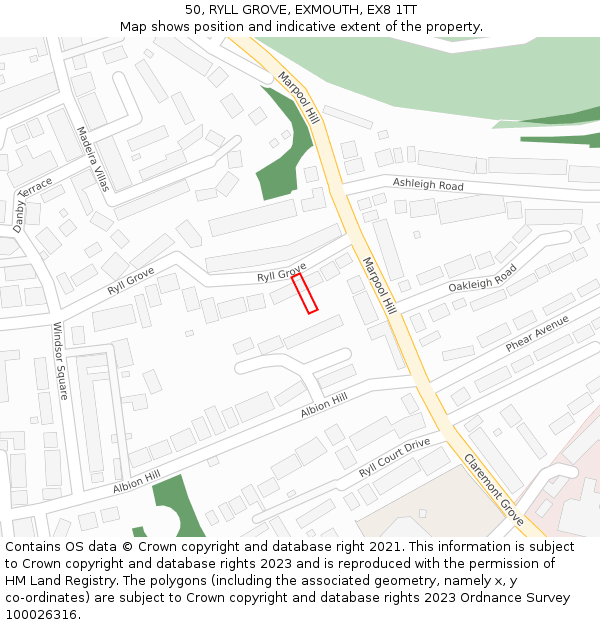 50, RYLL GROVE, EXMOUTH, EX8 1TT: Location map and indicative extent of plot