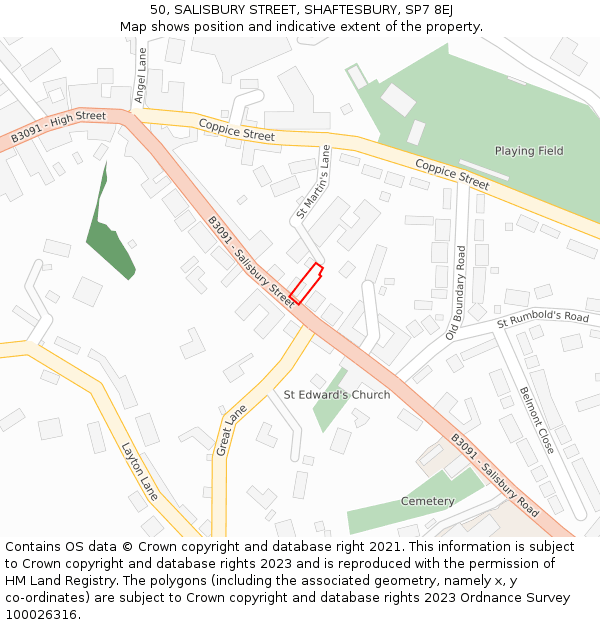 50, SALISBURY STREET, SHAFTESBURY, SP7 8EJ: Location map and indicative extent of plot