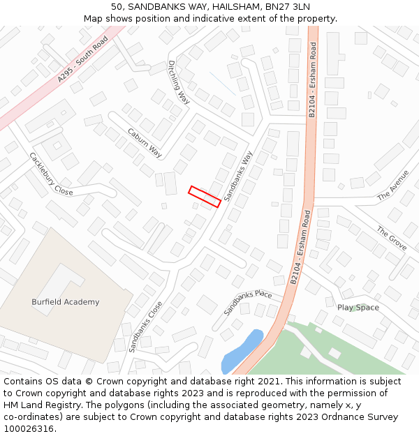 50, SANDBANKS WAY, HAILSHAM, BN27 3LN: Location map and indicative extent of plot